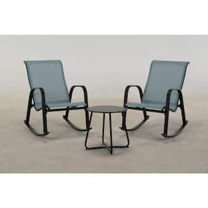 Blue 3-Piece Patio Bistro Rocking Chair Set, Steel Rocker Seating Outdoor for Front Porch, Garden, Patio, Backyard