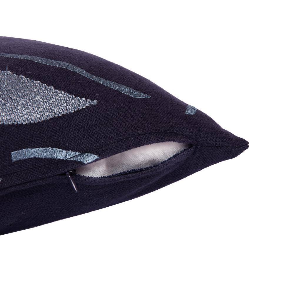 Denim Blue Embroidered Cotton Blend Square Throw Pillow