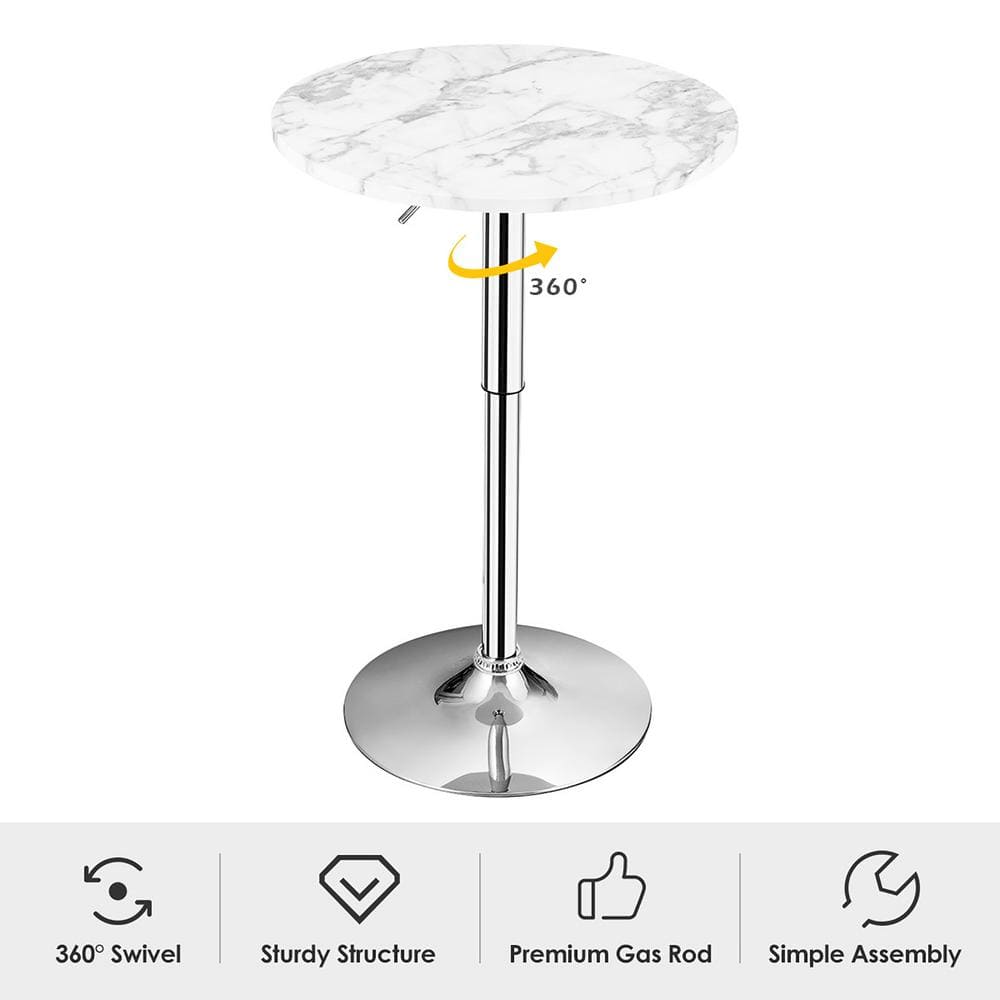 Adjustable Height Faux Marble Pub Table Set with Metal Base