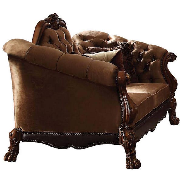 Benjara 45 in. Brown Solid Fabric 2-Seater Loveseat with Button Tufted Backrest