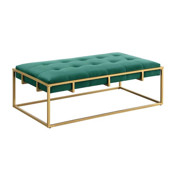 Best Master Furniture Amoria 46 in. L Green Velvet Rectangle Ottoman in Brushed Gold