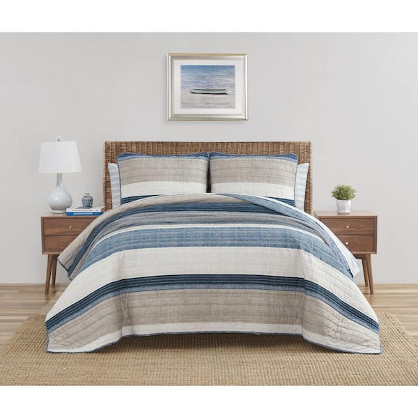 Nautica Ridgeport 3-Piece Blue Cotton Full/Queen Quilt Set