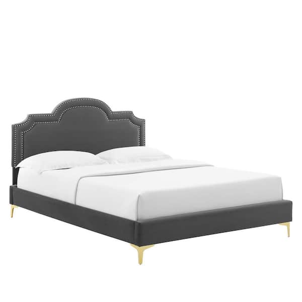 MODWAY Aviana Brown Performance Velvet Frame Full Platform Bed with Reinforced Center Beam