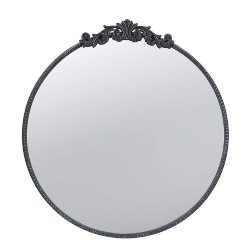 30 in. W x 32 in. H Round Black Arch Mirror and Baroque Inspired Frame Modern Wall Mount Mirror Wall Decor Mirror