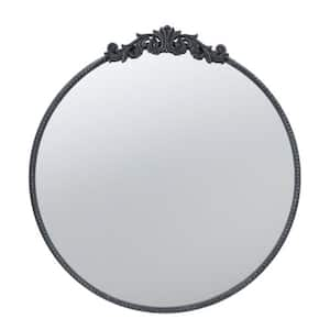 30 in. W x 32 in. H Round Black Arch Mirror and Baroque Inspired Frame Modern Wall Mount Mirror Wall Decor Mirror