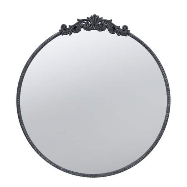 ORGANNICE 30 in. W x 32 in. H Round Black Arch Mirror and Baroque Inspired Frame Modern Wall Mount Mirror Wall Decor Mirror