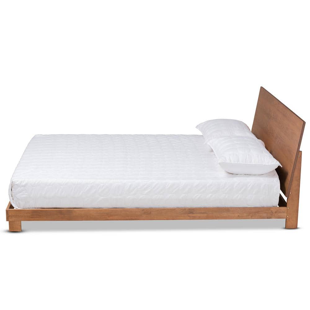 Haines Medium Walnut Wood Queen Platform Bed with Slats