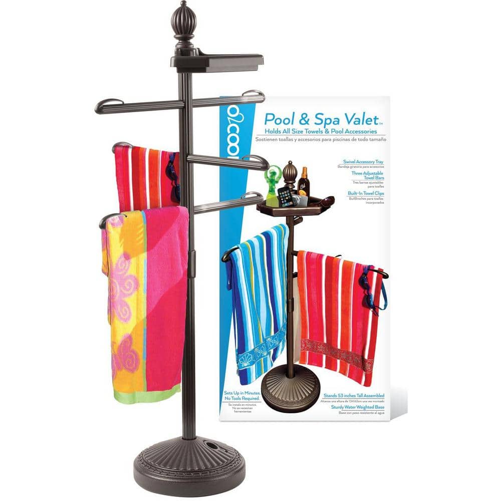 O2COOL Bronze Finish Pool & Spa Valet  Adjustable Pool & Patio Towel Rack Stand  Pool Accessories  Weighted Base Outdoor Pool Rack