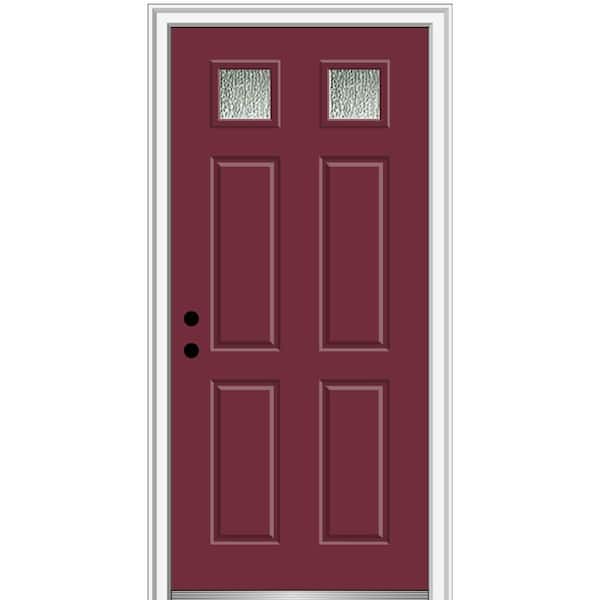 MMI Door 36 in. x 80 in. Right-Hand/Inswing Rain Glass Burgundy Fiberglass Prehung Front Door on 6-9/16 in. Frame