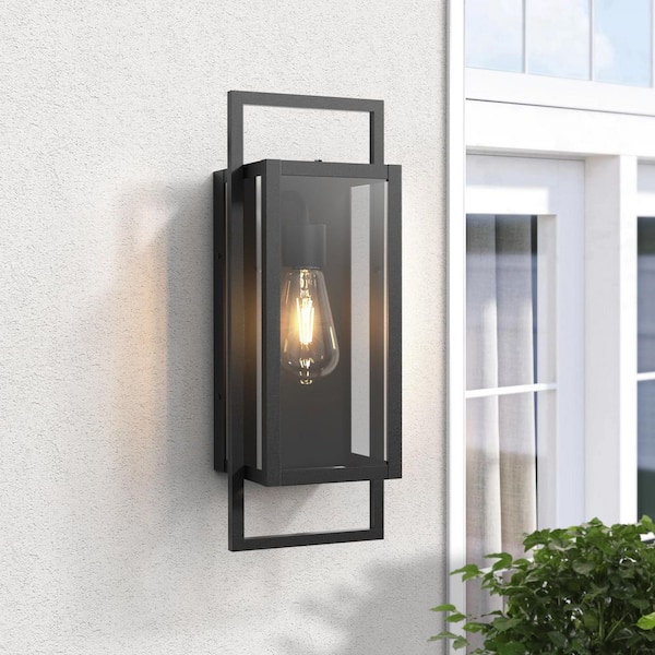 Decorators 18 in. Sand Black Dusk to Dawn 1-Light Outdoor Hardwired Wall Lantern Sconce