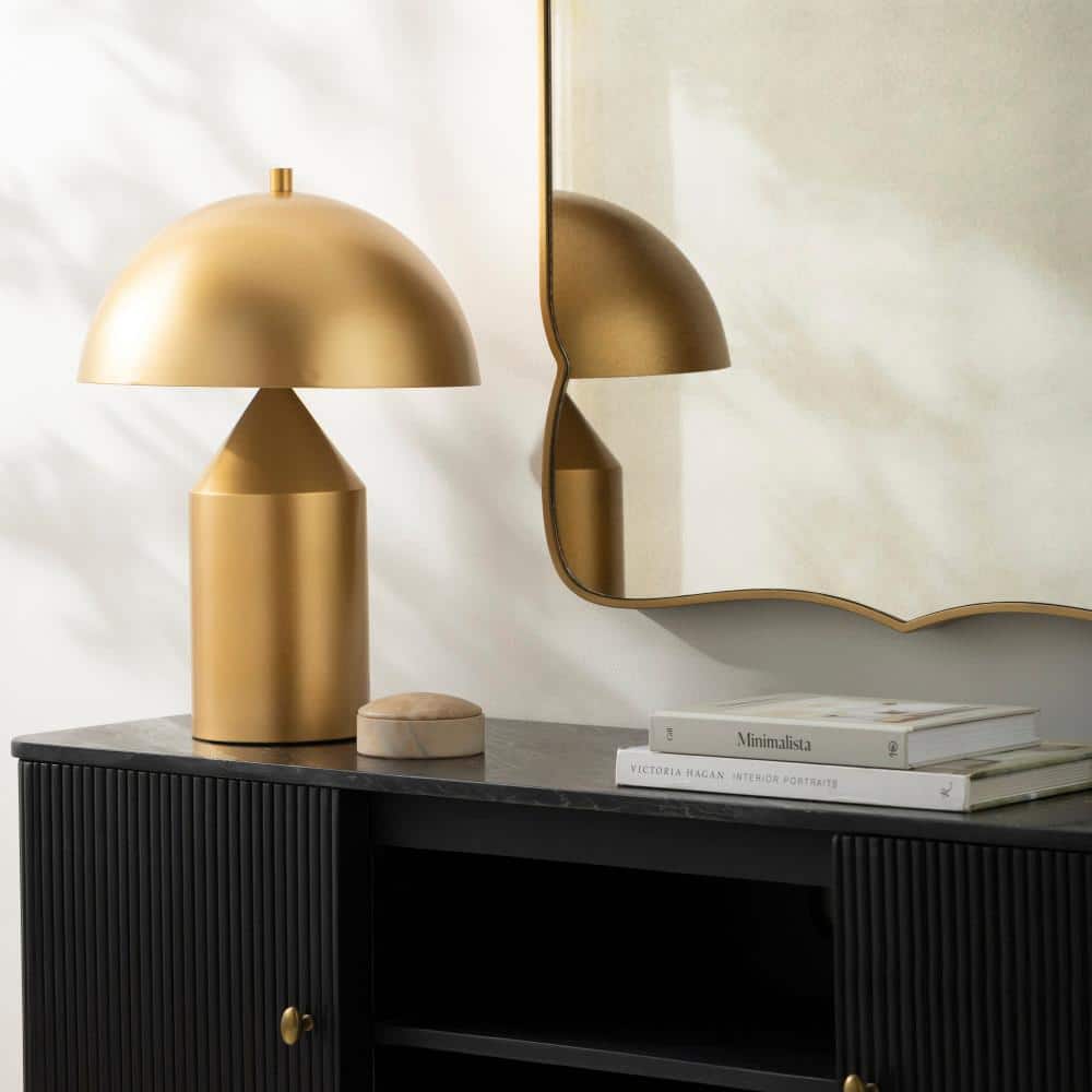 Elder Gold Metal Cylinder Table Lamp with White Shade