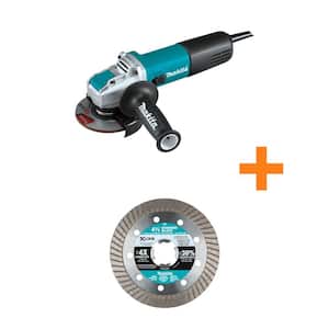 7.5 AMP Corded 4-1/2 in. X-LOCK Angle Grinder with X-Lock 4-1/2 in. Turbo Rim Diamond Blade for Masonry Cutting
