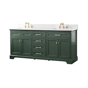 Thompson 72 in. W x 22 in. D Bath Vanity in Evergreen with Engineered Stone Top in Carrara White with White Sinks