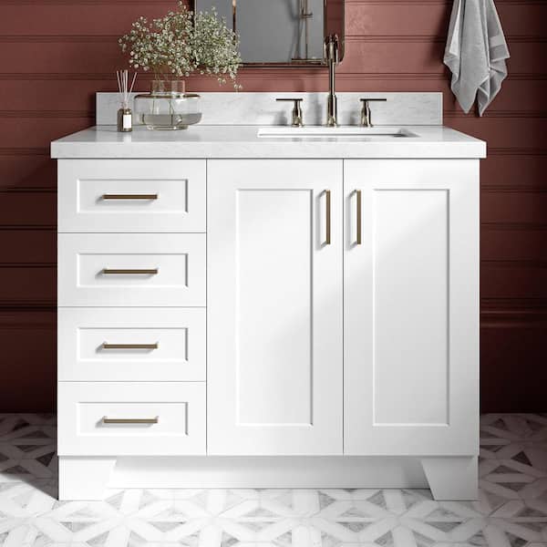 ARIEL Taylor 43 in. W x 22 in. D x 36 in. H Freestanding Bath Vanity in White with Carrara White Marble Top