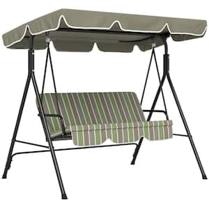 43.3 in. W 3-Person Beige and Green Metal Frame Patio Swing with Removable Cushion and Adjustable Tilt Canopy