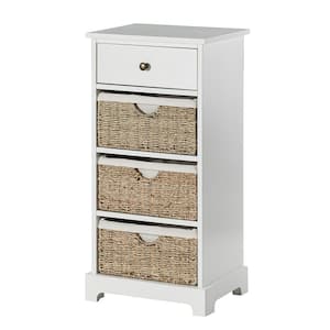 White Wood Cabinet with Removable Woven Baskets