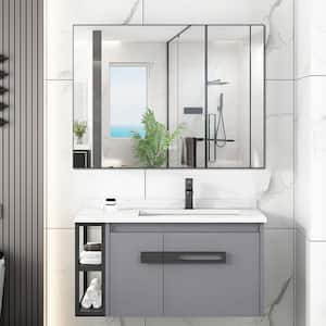 48 in. W x 36 in. H Rectangular Framed Anti-Fog Dimmable Backlit LED Wall Bathroom Vanity Mirror in Gun Gray Metal