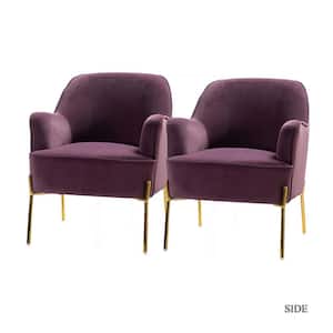 Nora Modern Purple Velvet Accent Chair with Gold Metal Legs (Set of 2)