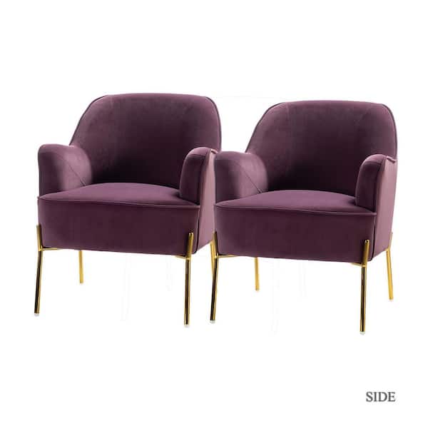 JAYDEN CREATION Nora Modern Purple Velvet Accent Chair with Gold Metal Legs (Set of 2)