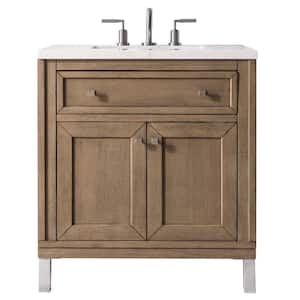 Chicago 30 in. W x 23.5 in.D x 34 in. H Single Bath Vanity in Whitewashed Walnut with Marble Top in Carrara White