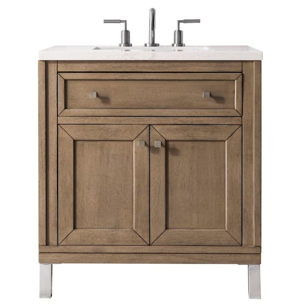 James Martin Vanities Chicago 30 in. W x 23.5 in.D x 34 in. H Single Bath Vanity in Whitewashed Walnut with Marble Top in Carrara White