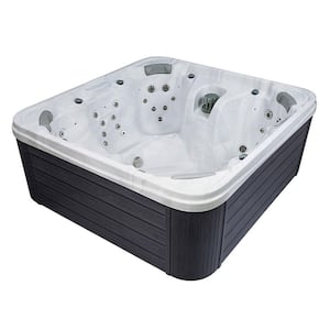 Chicago 7-Person spa, 50 Jets, LED Lighting, Ozone Generator, Sterling Silver, Grey, includes Hot Tub cover