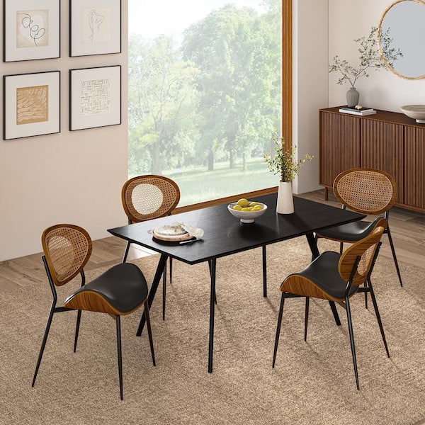 JAYDEN CREATION Pablo Black 20.75 in. W Modern Dining Chair with Rattan Woven Back Set of 4