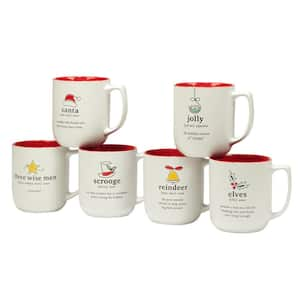 Christmas Fun Red Sayings 18 oz. Assorted Colors Stoneware Mug (Set of 6)