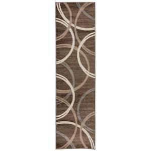 Modern Abstract Circles Brown 2 ft. x 7 ft. 2 in. Indoor Runner Rug