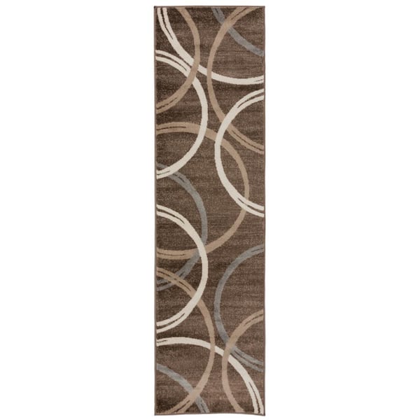 World Rug Gallery Modern Abstract Circles Brown 2 ft. x 7 ft. 2 in. Indoor Runner Rug