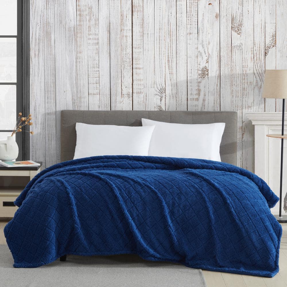 Indigo Twin Reversible Sherpa & Faux Fur Polyester Throw Blanket