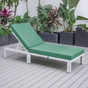 Chelsea Modern Weathered Grey Aluminum Outdoor Chaise Lounge Chair with Green Cushions