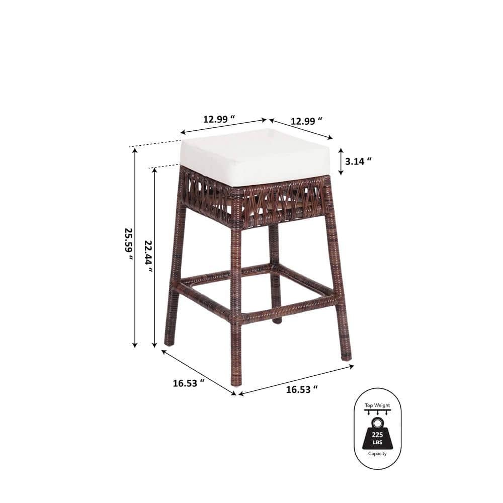 Bali 19" Brown Rattan Backless Counter Stool with Cushion