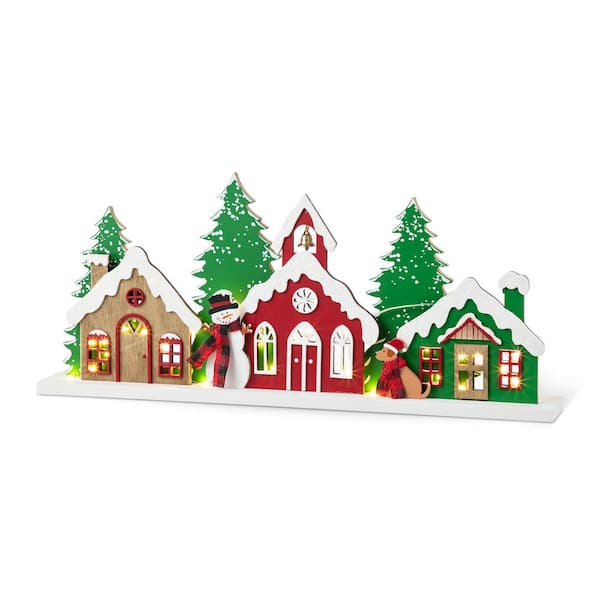 8.5 in. H Lighted Wooden Christmas Villages Table Decor