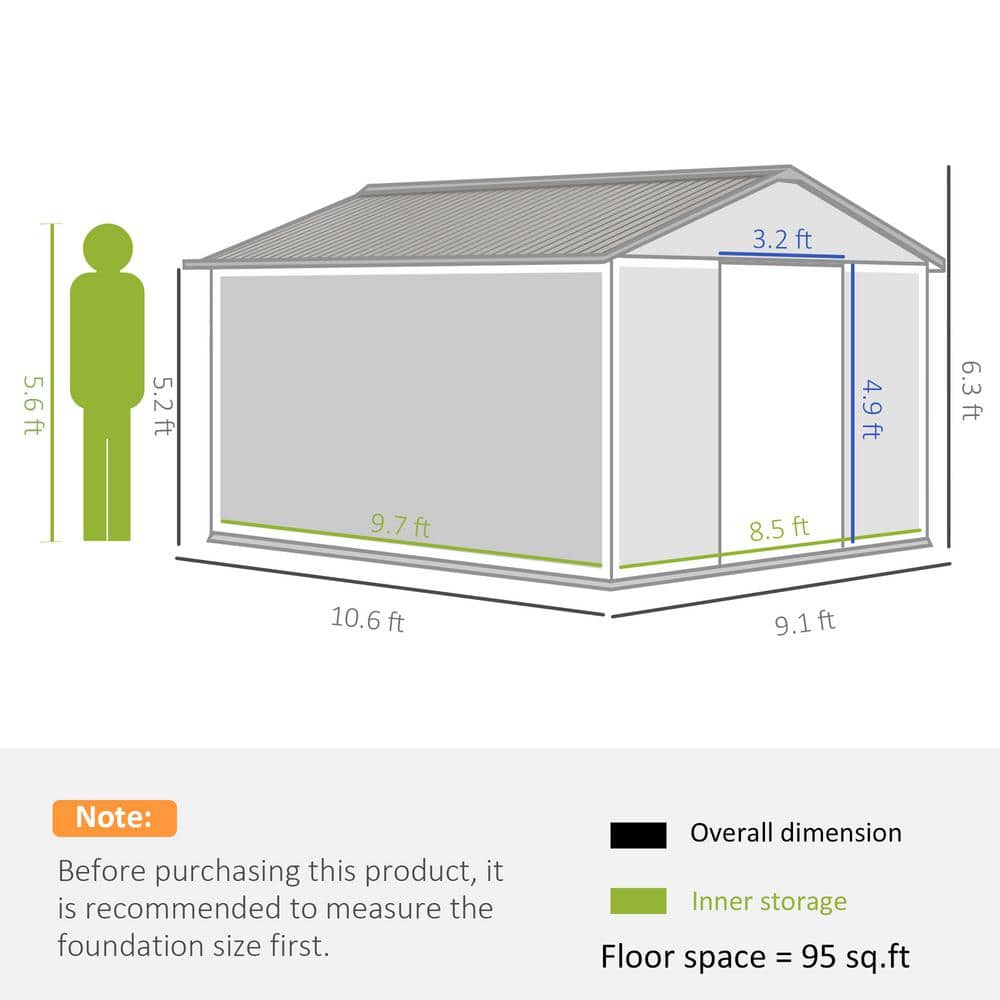 Outsunny 11' x 9' Gray Metal Storage Shed Kit with Windows