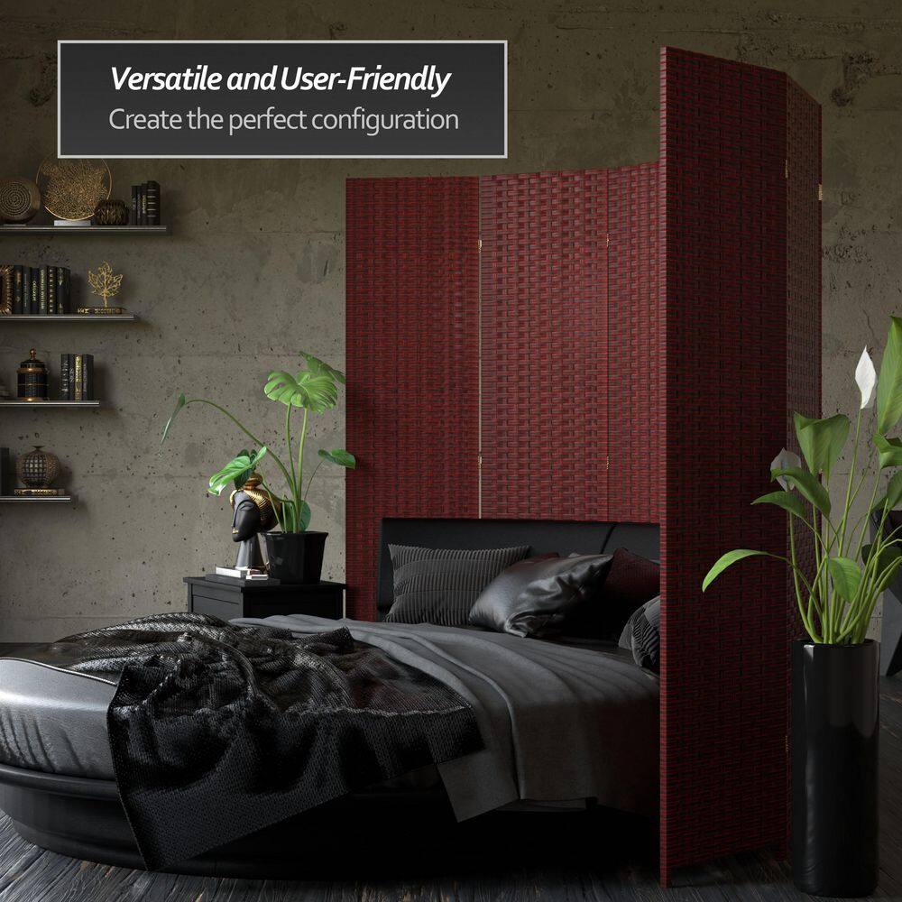 Red and Black 7 Ft Tall Woven Fiber 8-Panel Room Divider