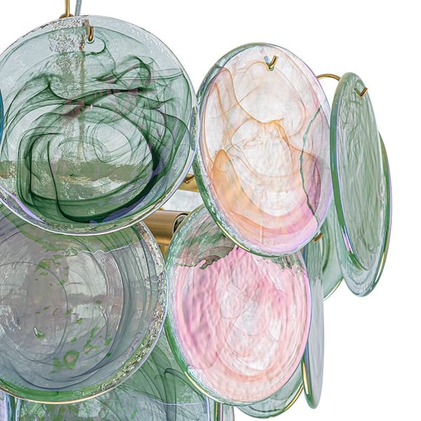 HUOKU Vinto 9-Light 23.6 in. W Brushed Gold and Green Tiered