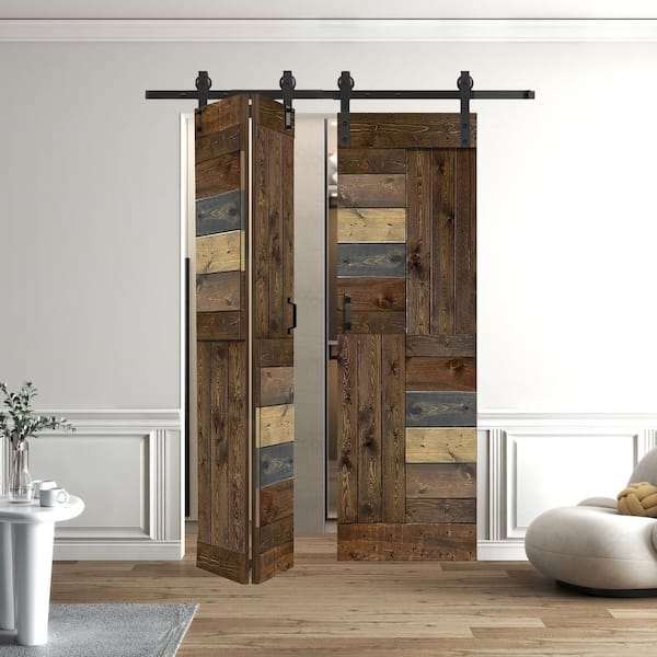 S Style 48 in. x 80 in. (12 in. x 80 in. x 4 Panel) Multi-Color Solid Wood Bi-Fold Door W/ Hardware Kit -Assembly Needed