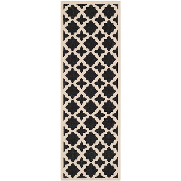 SAFAVIEH Courtyard Black/Beige 2 ft. x 8 ft. Geometric Indoor/Outdoor Patio  Runner Rug