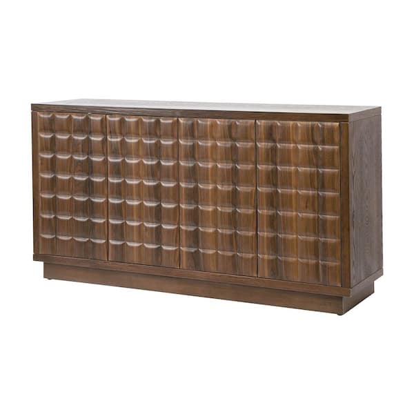 Babur Brown 32 in. H Accent Storage Cabinet, Sideboard with Adjustable Shelves, 3D Geometric Doors, Push to Open