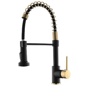 Single Handle Pull Down Sprayer Kitchen Faucet with Advanced Spray in Black and Gold