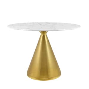 Tupelo 42 in. Gold White Oval Artificial Marble Dining Table