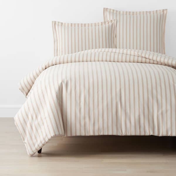 The Company Store Narrow Stripe T200 Yarn Dyed Gold Full Cotton Percale Duvet Cover