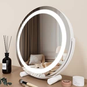 12 in. W x 12 in. H Round LED Lighted Wall Mirror Tabletop Bathroom Makeup Mirror in White