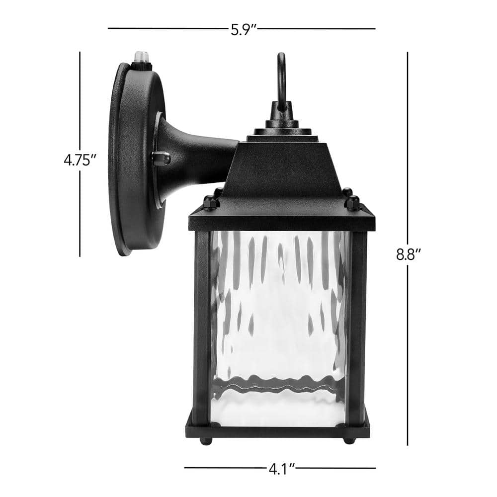 Black Aluminum LED Lantern Sconce with Clear Glass