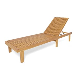 Teak Finish Wood Outdoor Patio Chaise Lounge