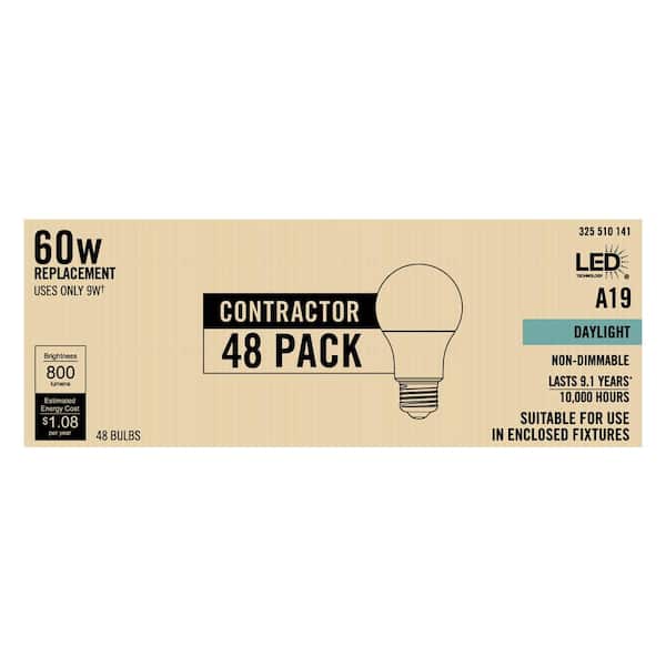 60-Watt Equivalent A19 Non Dimmable CEC Title 20 Contractor Pro Pack LED Light Bulb Daylight 5000K (48-Pack)