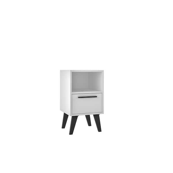 Manhattan Comfort Amsterdam Mid-Century Modern White 1-Drawer 13 in. W Nightstand