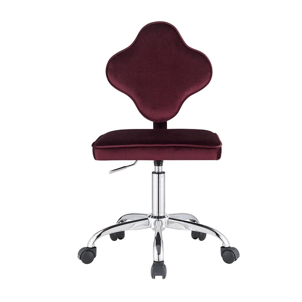 Red Velvet Clover Leaf Swivel Office Chair with Metal Base