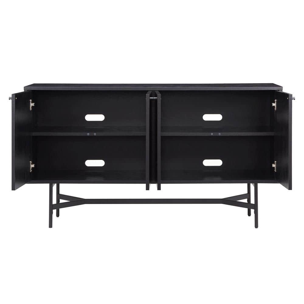 Henn&Hart 58" Black Grain MDF and Metal Buffet Sideboard